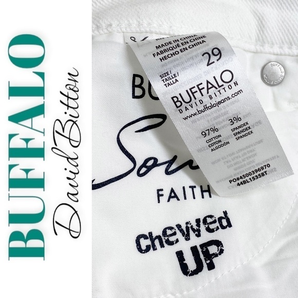 NWT BUFFALO DAVID BITTON Faith White Mid Rise Skinny Jeans Frayed Hem, Size 29 - Picture 6 of 8